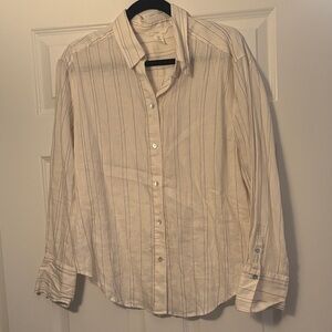 H&M Cream Striped Women's Button Down Shirt